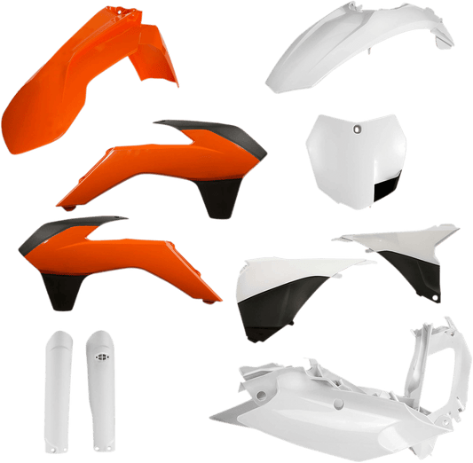 Acerbis 2403095135 Full Replacement Plastic Kit in KTM Orange, White, and Black for 2015-2016 KTM SX and XC motorcycles