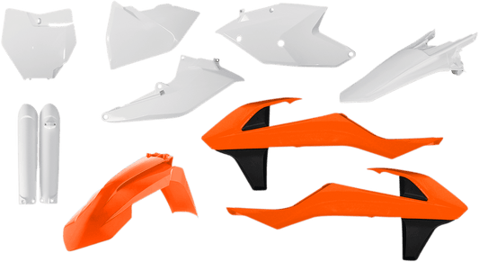 Acerbis 2421065135 Full Replacement Plastic Kit in KTM Orange, White, and Black for 2016-2018 KTM SX and XC motorcycles
