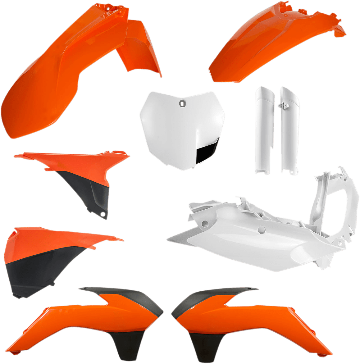 Acerbis 2449585226 Full Replacement Plastic Kit in KTM Orange, White, and Black for 2013-2014 KTM SX and XC motorcycles