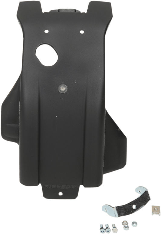 Acerbis 2215040001 black MX-style skid plate for vintage KTM and Husqvarna 250/350 models.