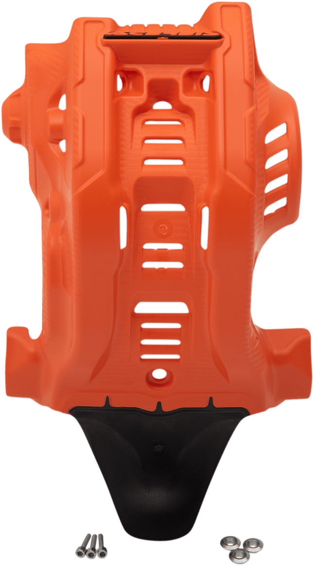 Acerbis 2736365225 '16 OEM orange and black skid plate with linkage guard for KTM, Husqvarna, and Gas Gas 2-stroke motorcycles.