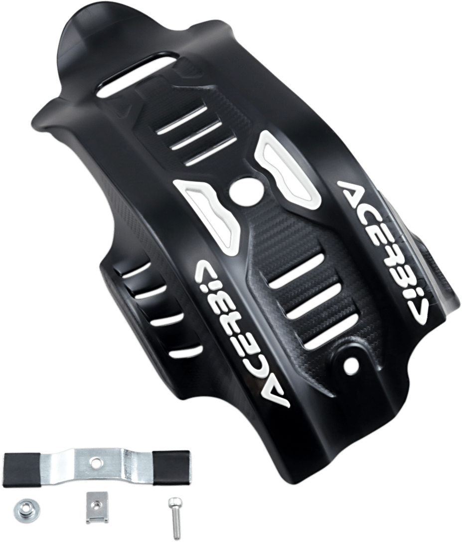 Acerbis 2733461007 black and white skid plate for 2019-2023 KTM 450 SX-F and Husqvarna FC 450 off-road motorcycles.