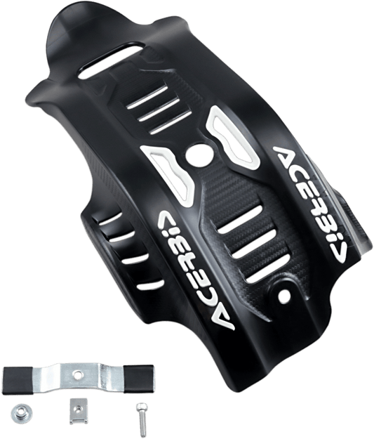 Acerbis 2733461007 black and white skid plate for 2019-2023 KTM 450 SX-F and Husqvarna FC 450 off-road motorcycles.