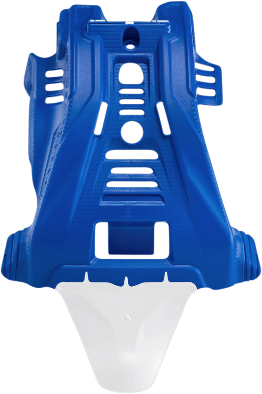 Acerbis 2780601006 blue and white skid plate with integrated linkage guard for 2006-2025 Yamaha YZ125 dirt bikes.