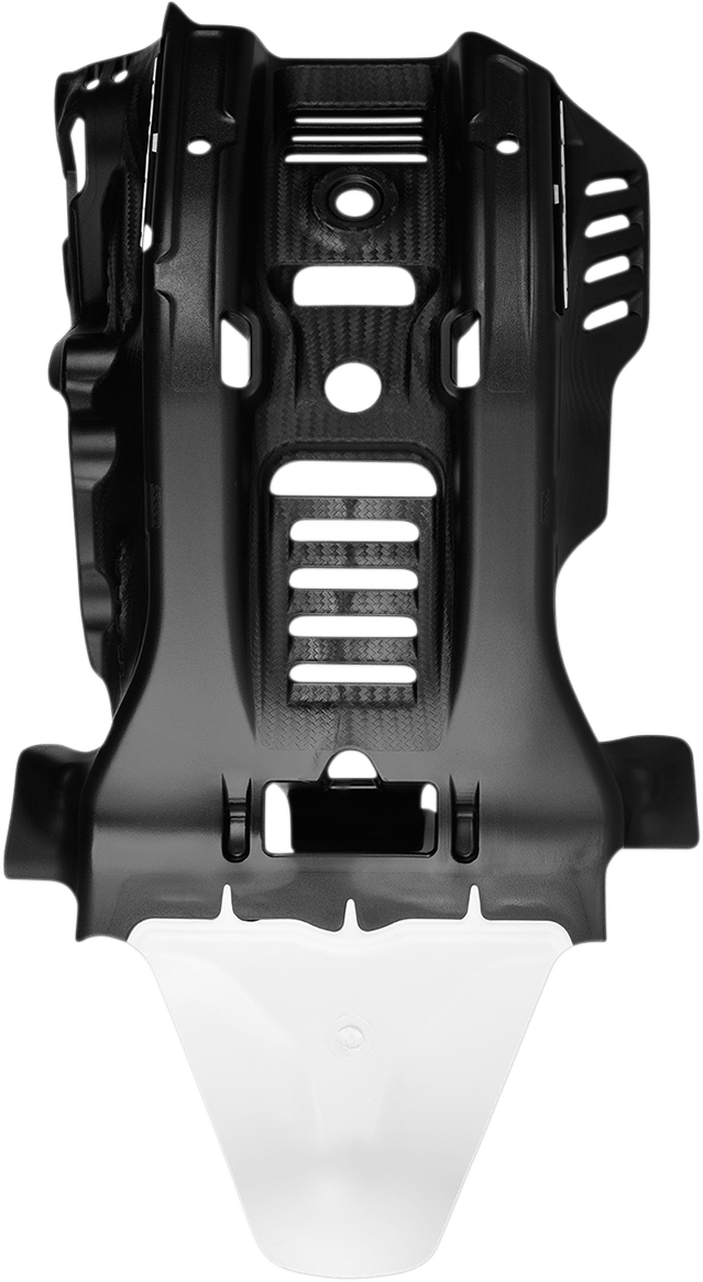 Acerbis Black and White Polypropylene Skid Plate with Integrated Linkage Guard for Gas Gas, Husqvarna, and KTM motorcycles