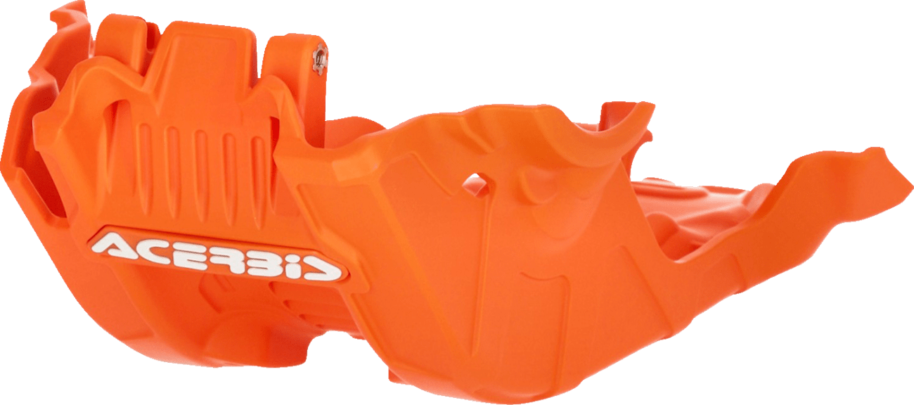 Acerbis Orange Polypropylene Skid Plate with integrated link guard for 2023-2026 KTM, Gas Gas, and Husqvarna 125/150 models