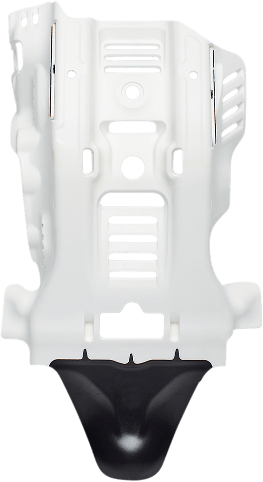 Acerbis White and Black Polypropylene Skid Plate with Integrated Linkage Guard for Gas Gas, Husqvarna, and KTM motorcycles
