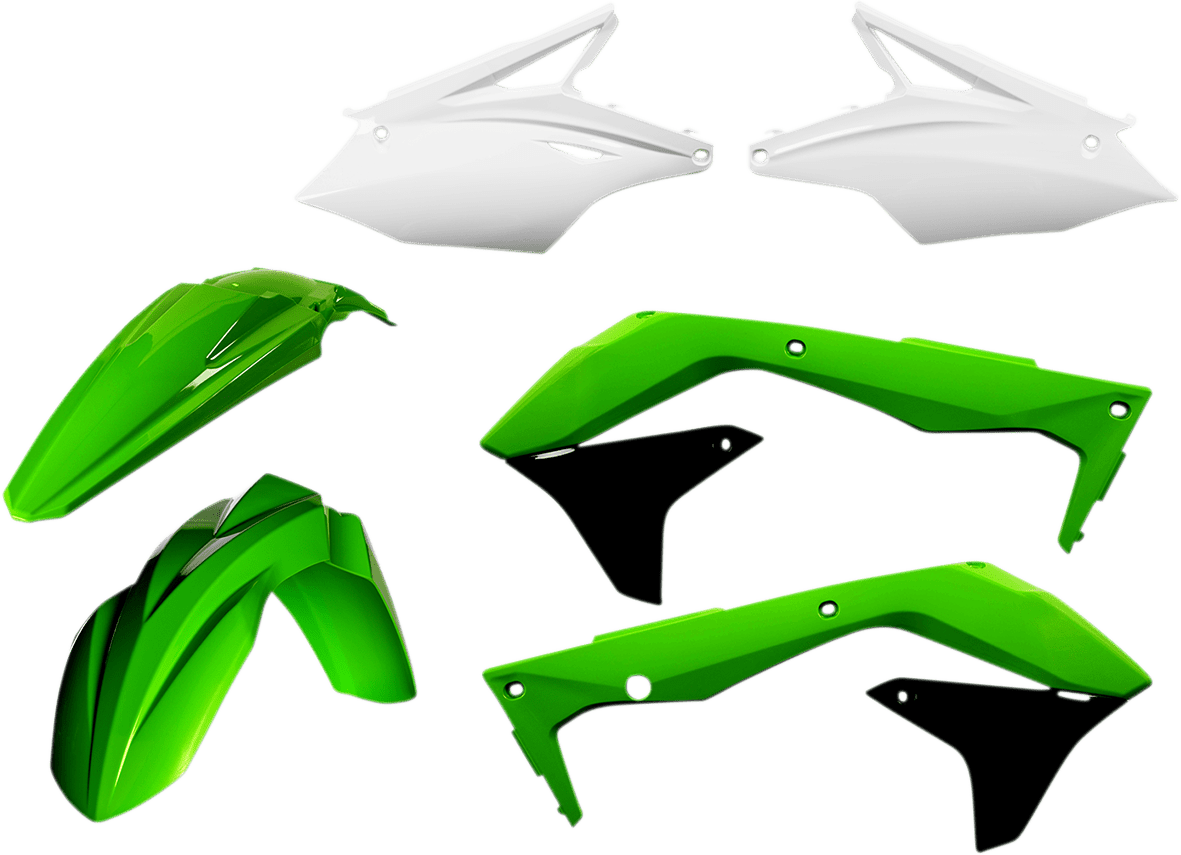 Acerbis 2449615135 Standard Body Replacement Plastic Kit in Green, Black, and White for 2016-2017 Kawasaki KX450F motorcycles