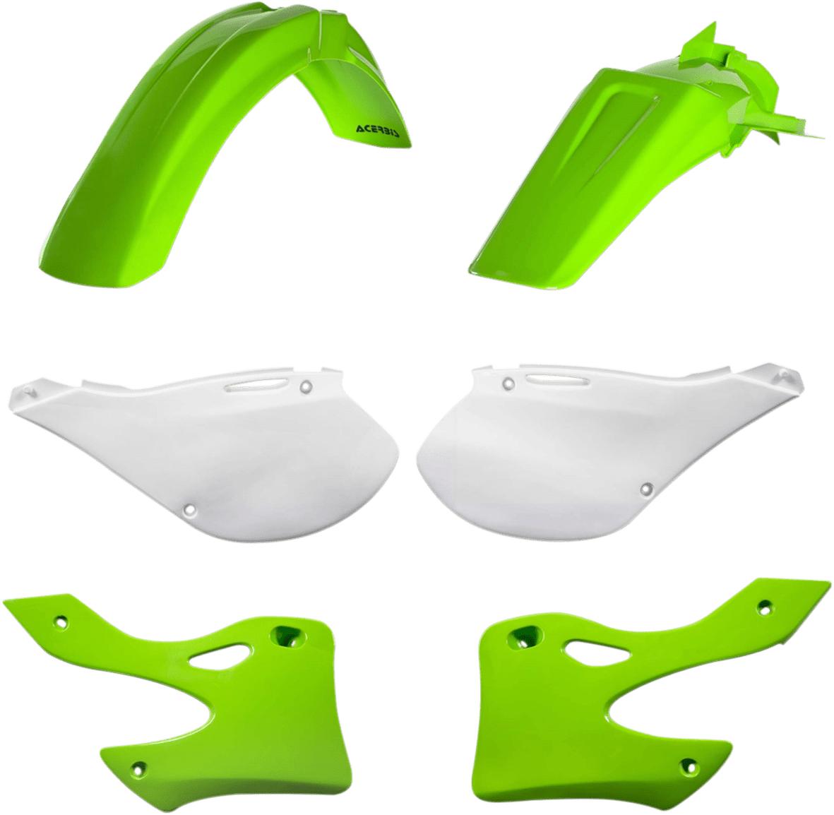 Acerbis 2071000243 Standard Body Replacement Plastic Kit in Green and White for 1999-2002 Kawasaki KX125 and KX250 motorcycles