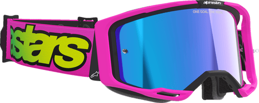 Alpinestars GOGGLES Vision 8 Vista Pink Fluo/Yellow Fluo with Blue Mirror Lens - 5100426 - 3159 - Moto - House MX