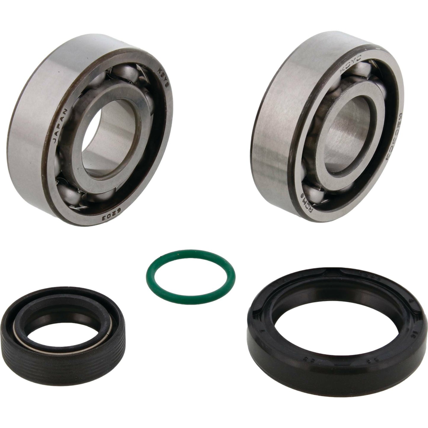 All Balls 24-1131 Crank Bearing Kit with precision Koyo and Nachi Japanese bearings and high-quality crankshaft seals for 2024-2026 KTM, Husqvarna, and Gas-Gas 50cc models.