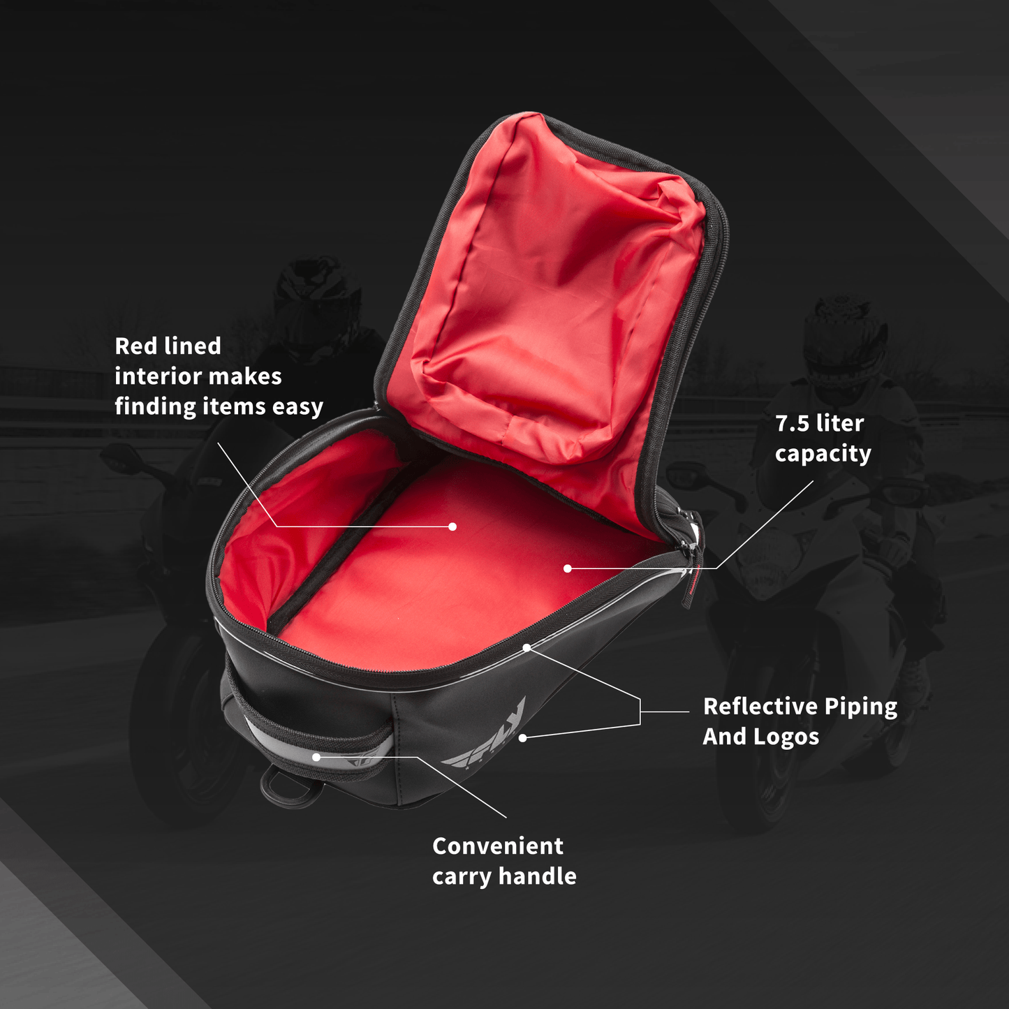 Fly Racing Small Tank Bag Black with 7.5 Liter Capacity and Touch Screen Pocket - Moto - House MX