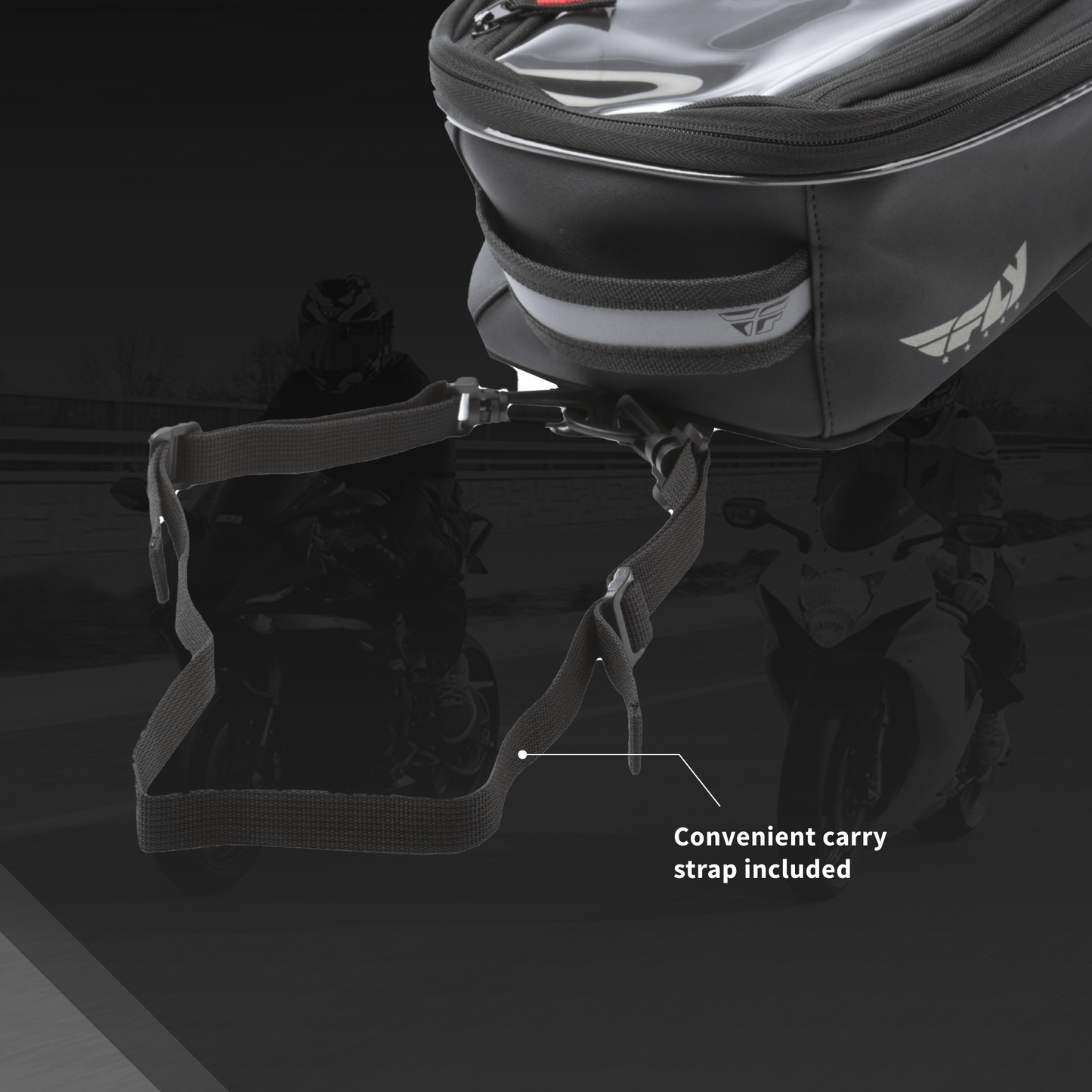 Fly Racing Small Tank Bag Black with 7.5 Liter Capacity and Touch Screen Pocket - Moto - House MX