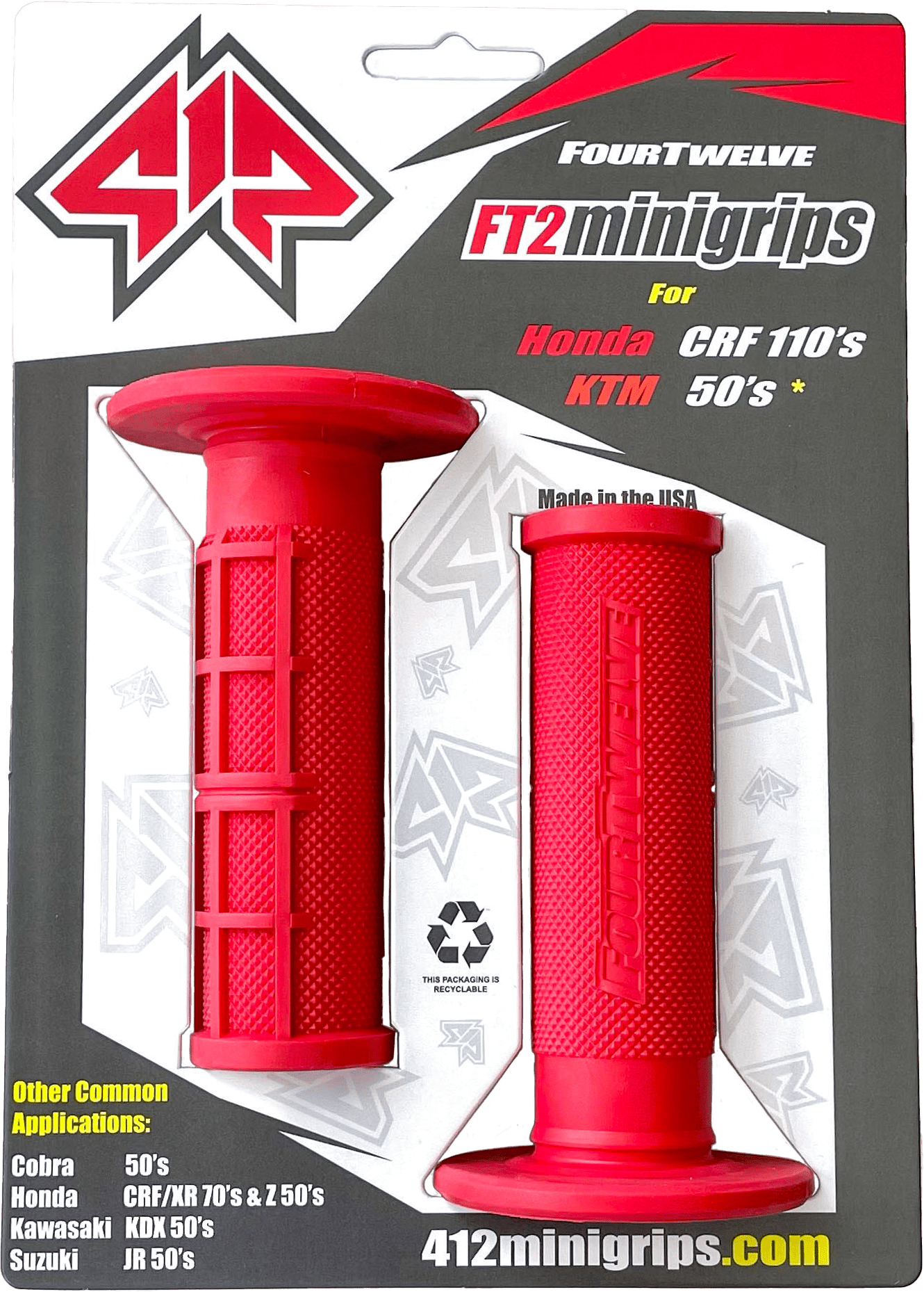 FOUR TWELVE Pee Wee Pit Bike Mini Grips 7/8” Red 412 - G203 - Moto - House MX