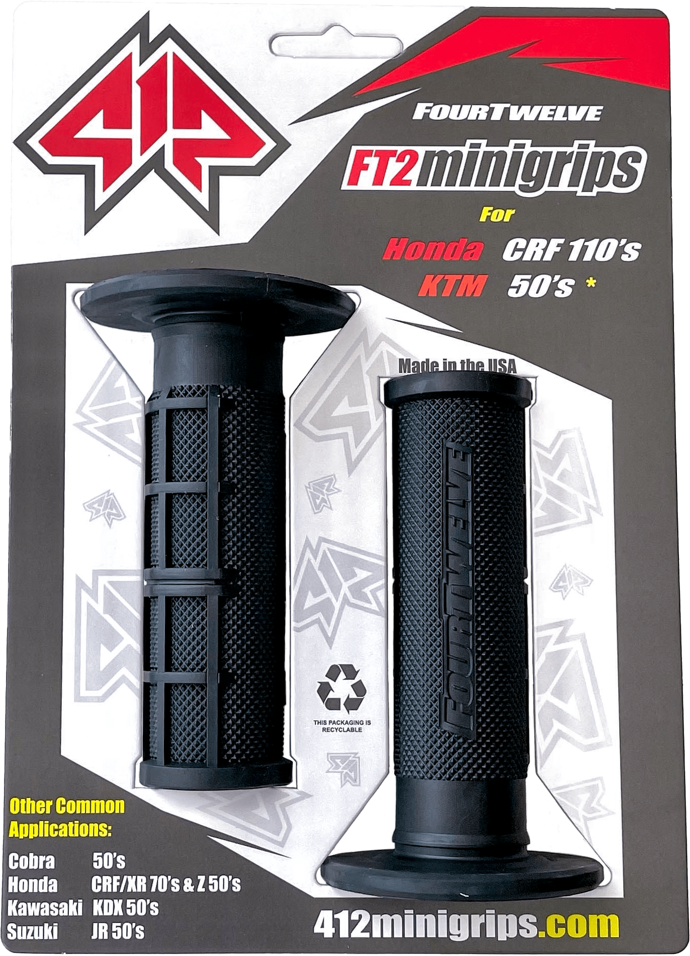 FOUR TWELVE Pee Wee Pit Bike Mini Grips Black 7/8” 412 - G200 - Moto - House MX