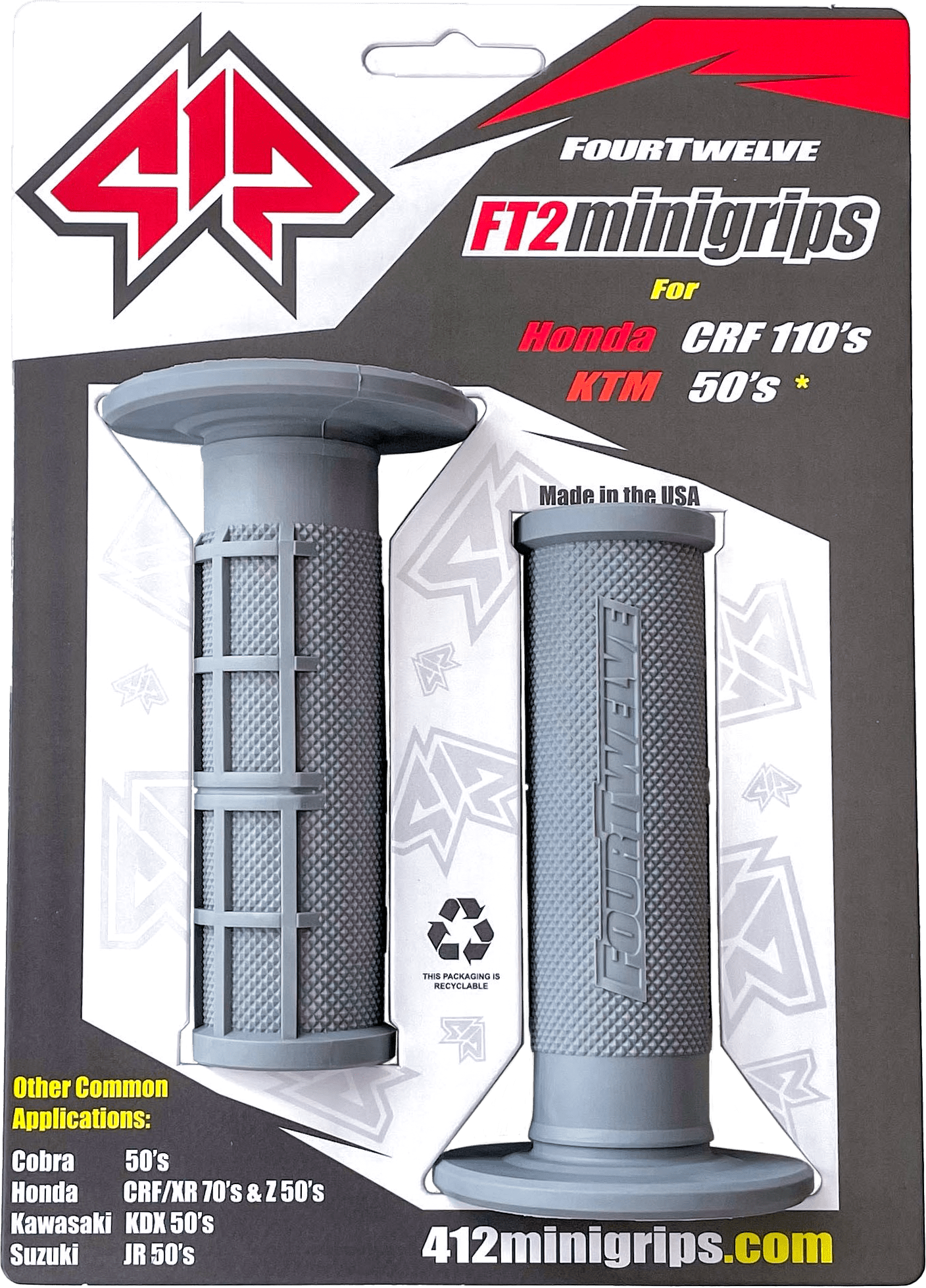 FOUR TWELVE Pee Wee Pit Bike Mini Grips Grey 7/8” 412 - G201 - Moto - House MX
