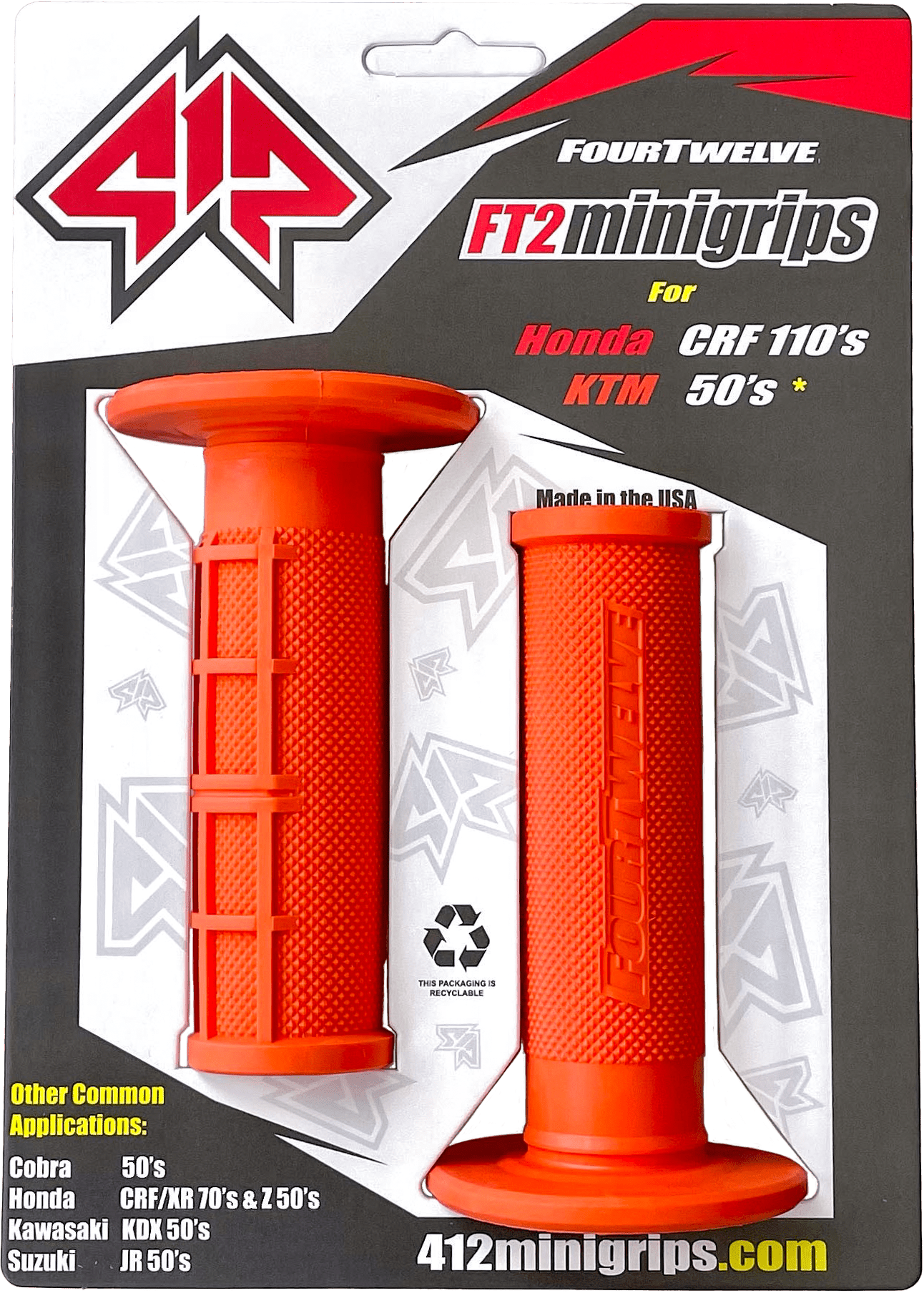 FOUR TWELVE Pee Wee Pit Bike Mini Grips Orange 7/8” 412 - G204 - Moto - House MX