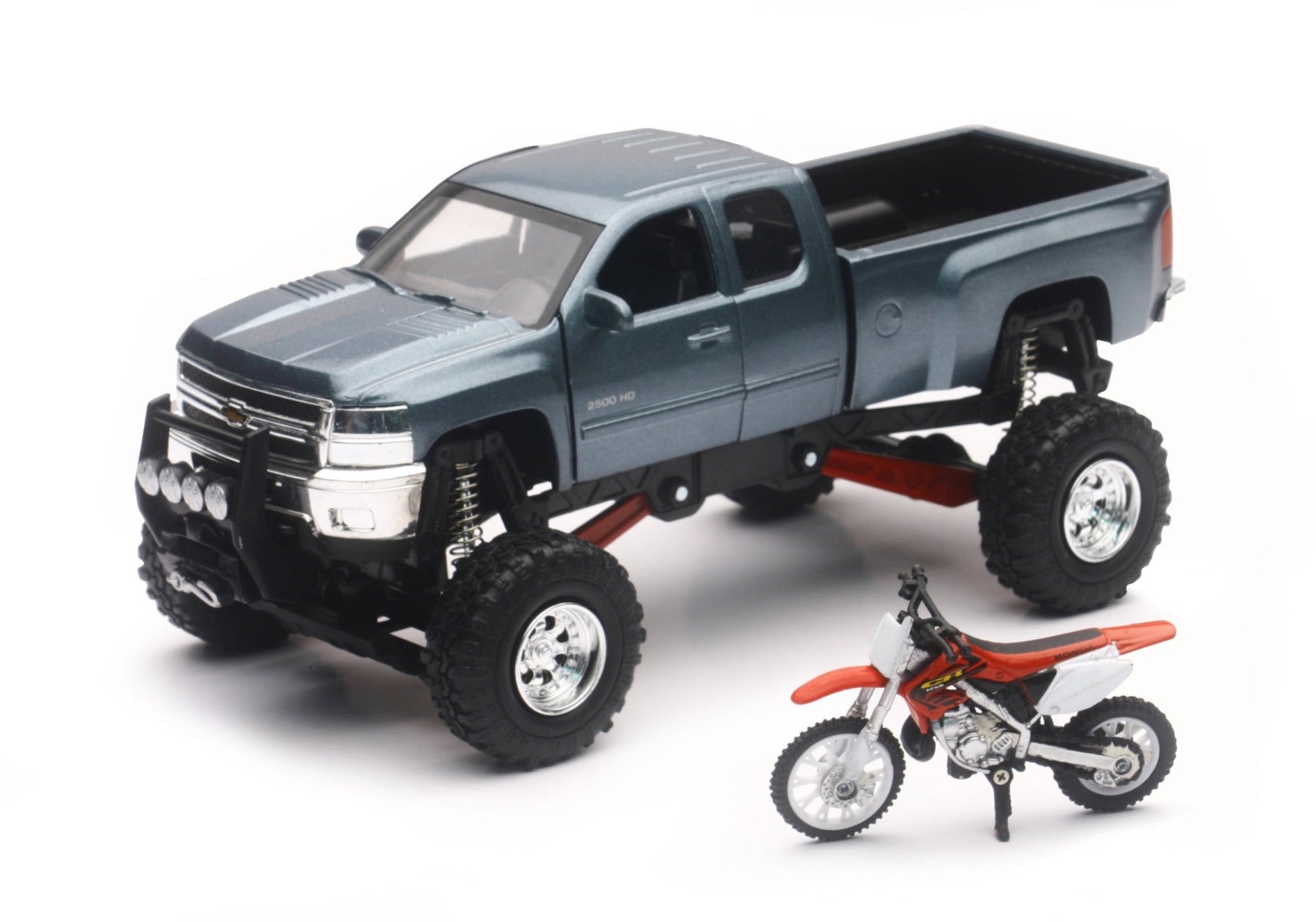 NEW - RAY NEW - RAY Replica 1:43 Truck and Race Bike Set - Chevy Grey and Honda Red - Part Number SS - 54426 SS - 54426 - Moto - House MX