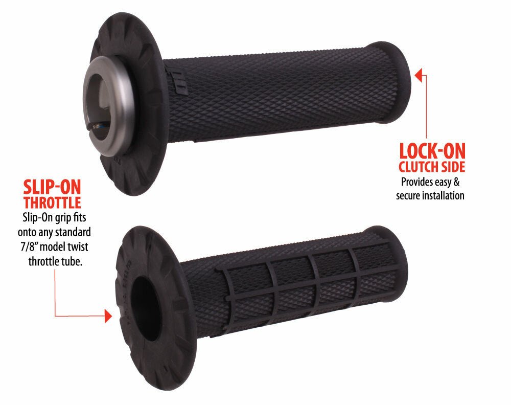 ODI Lock - On Grips Universal Half Waffle Black Silver 7/8" Bars - H21UHWB - E - Moto MX Bike - Moto - House MX
