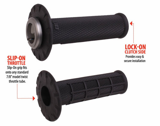 ODI Lock - On Grips Universal Half Waffle Black Silver 7/8" Bars - H21UHWB - E - Moto MX Bike - Moto - House MX