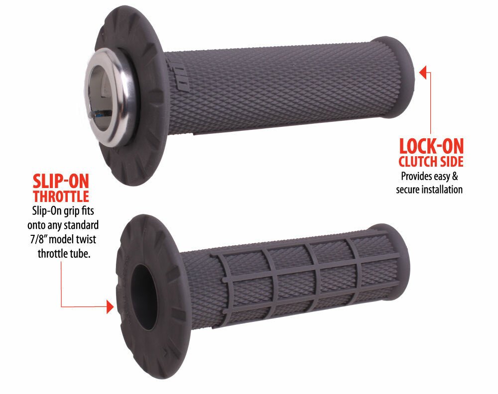 ODI Lock - On Grips Universal Half Waffle Graphite/Silver 7/8" Bars - H21UHWH - E - Moto MX Bike - Moto - House MX